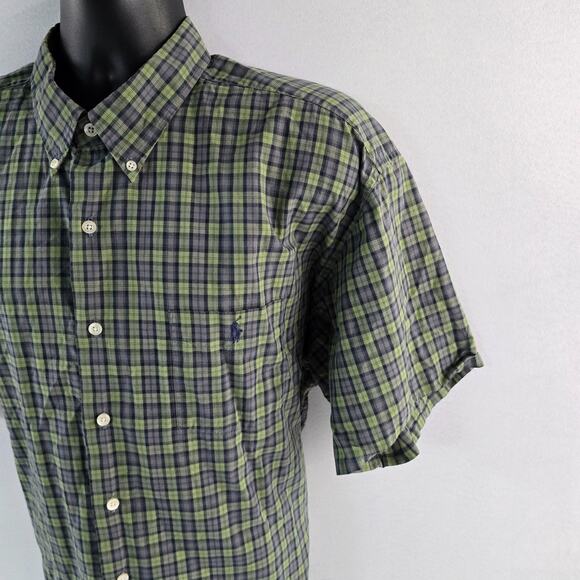 Ralph Lauren Greggor Mens XXL Button-Up Shirt Green Blue Plaid Short Sleeve 6011 - Picture 2 of 8